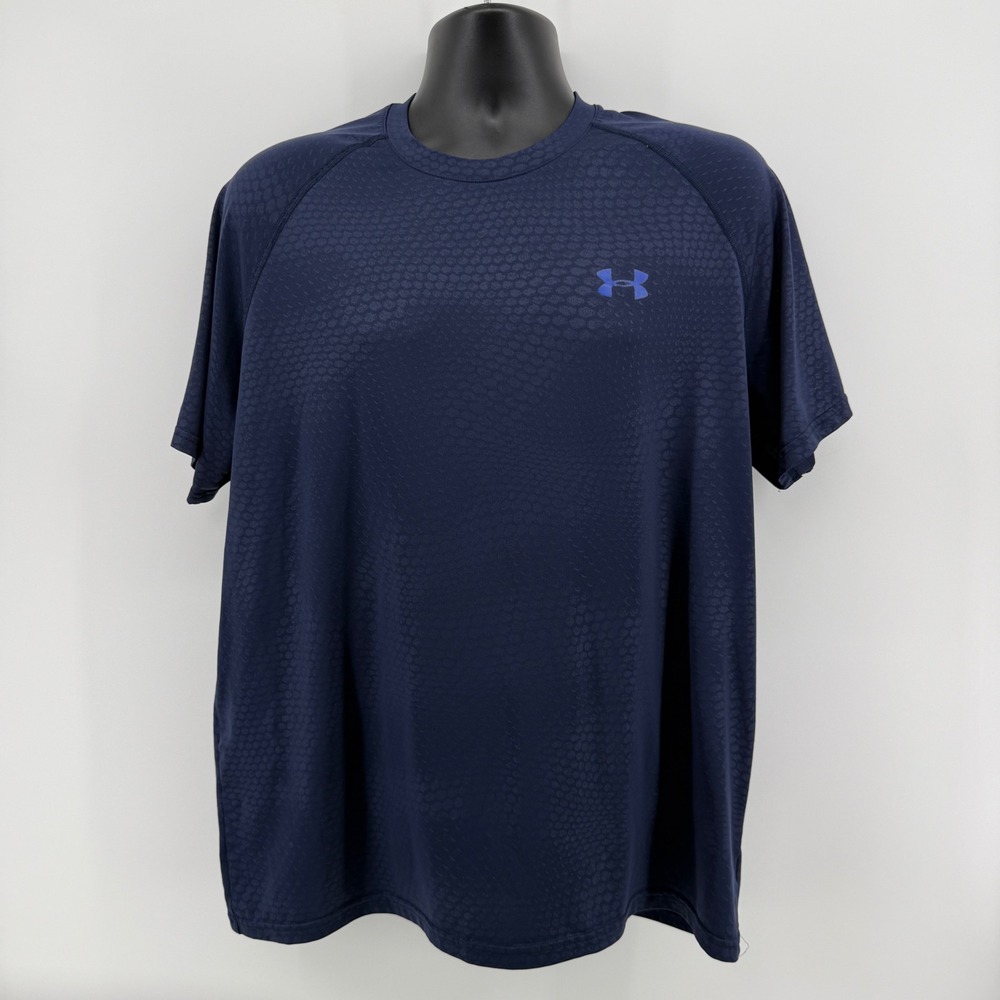 Under Armour T-Shirt Men L Navy Pattern Polyester HeatGear Short Sleeve 670